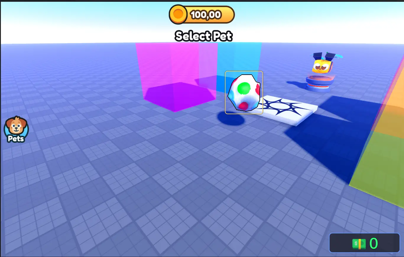 Studio's 3D view after the install, with the Basic egg highlighted near the spawn